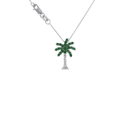 Roberto Coin Jewelry - Tiny Treasures 18K White Gold Palm Tree With Diamonds & Green Tsazvorite Pendant | Manfredi Jewels