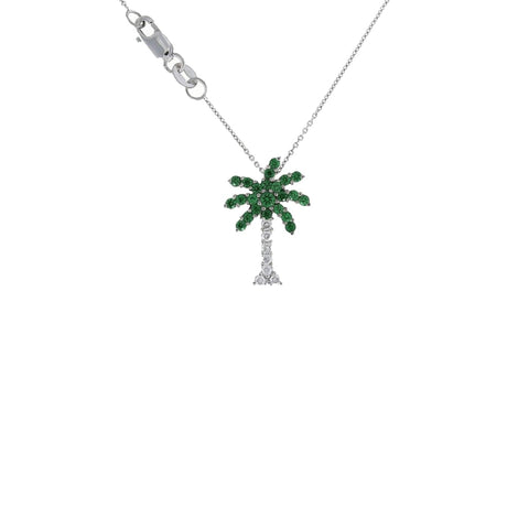 Tiny Treasures 18K White Gold Palm Tree With Diamonds & Green Tsazvorite Pendant