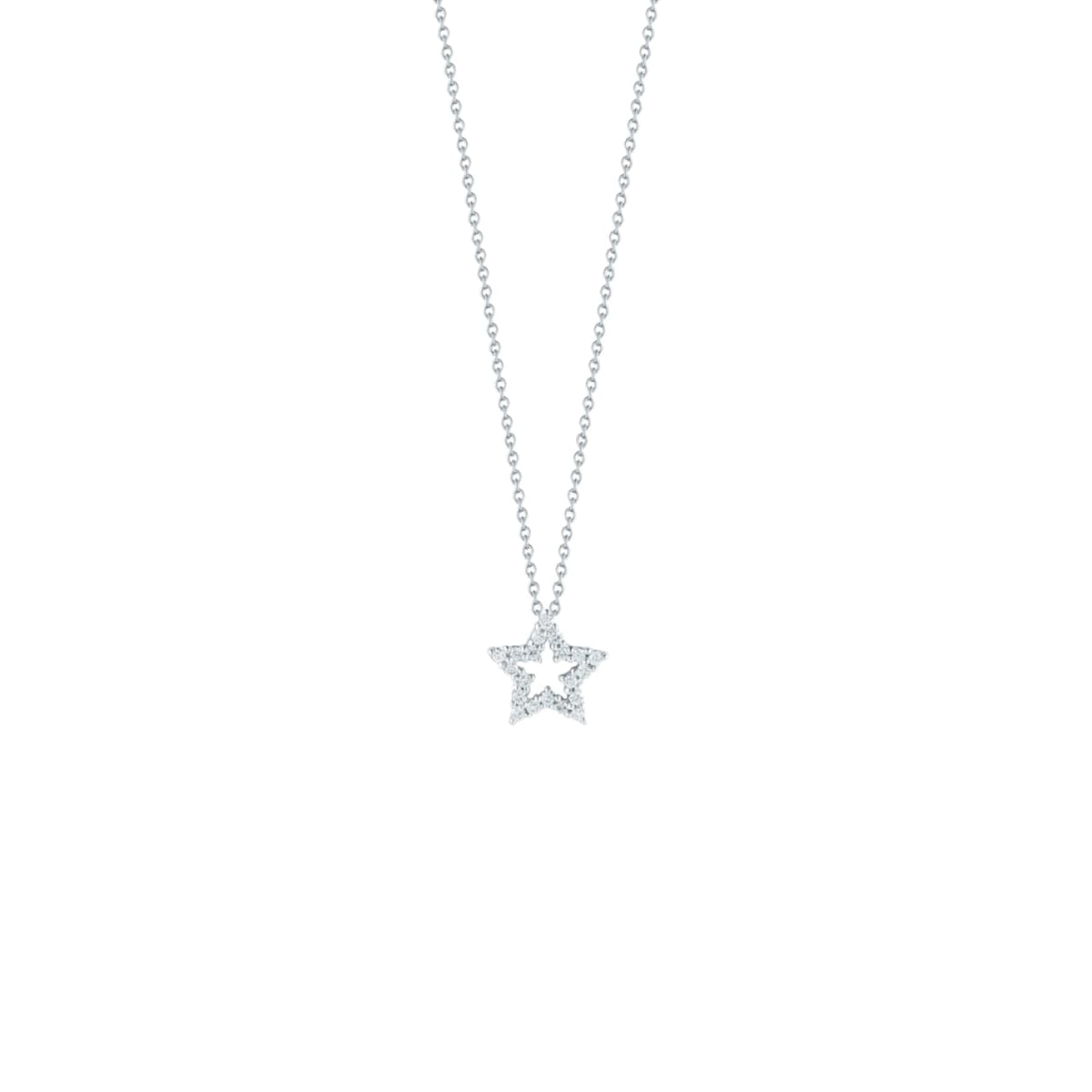 Roberto Coin Jewelry - Tiny Treasures 18K White Gold Small Five Point Star Diamond Necklace | Manfredi Jewels