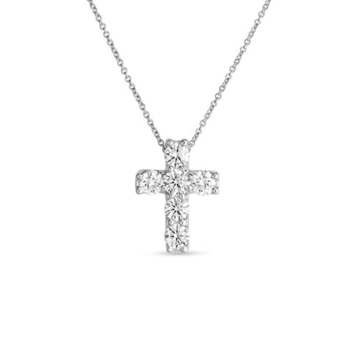 Roberto Coin Jewelry - Tiny Treasures 18K White Gold Square Diamond Cross Necklace | Manfredi Jewels