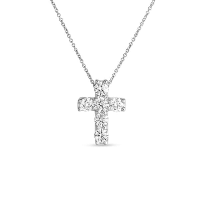 Roberto Coin Jewelry - Tiny Treasures 18K White Gold Square Diamond Cross Necklace | Manfredi Jewels
