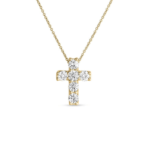 Roberto Coin Jewelry - Tiny Treasures 18K Yellow Gold Square Diamond Cross Necklace | Manfredi Jewels