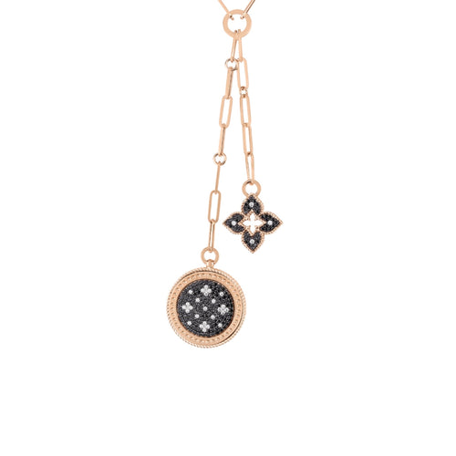 Roberto Coin Jewelry - Venetian Princess 18K Rose Gold Black & White Diamond Double Medallion Necklace | Manfredi Jewels