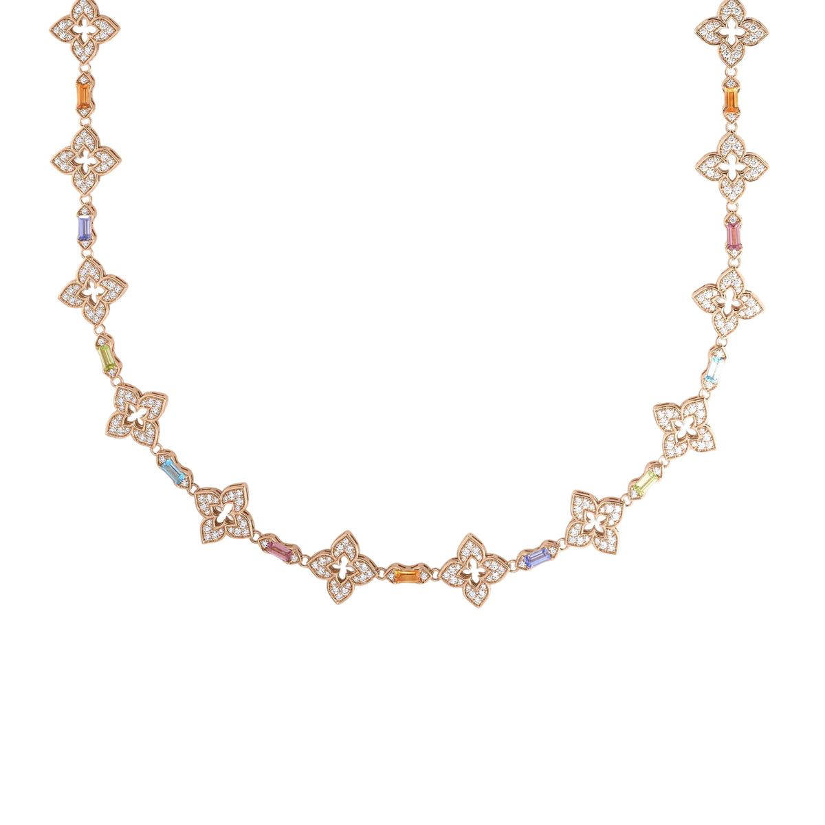 Roberto Coin Jewelry - Venetian Princess 18K Rose Gold Carnival Pave Diamond and Mixed Baguette Flower Long Necklace | Manfredi Jewels