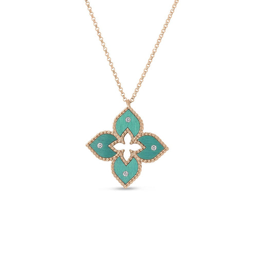 Roberto Coin Jewelry - Venetian Princess 18K Rose Gold Diamond & Green Titanium Small Flower Necklace | Manfredi Jewels