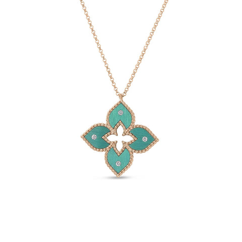 Venetian Princess 18K Rose Gold Diamond & Green Titanium Small Flower Necklace