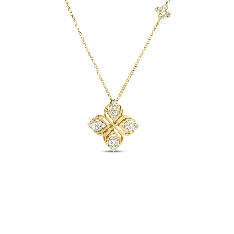 Roberto Coin Jewelry - Arabesque 18K Yellow Gold Pave Diamond Flower Necklace | Manfredi Jewels