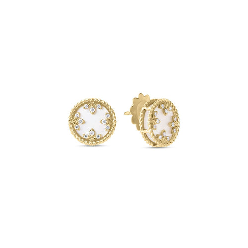 Roberto Coin Jewelry - Venetian Princess 18K Yellow Gold Colored Medallions Small Diamond and Mother of Pearl Stud Earrings | Manfredi