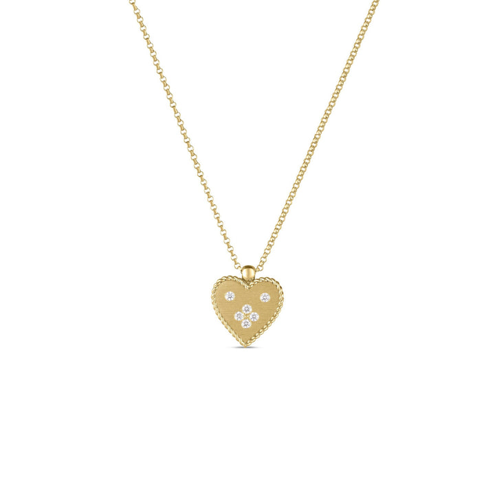Roberto Coin Jewelry - Venetian Princess 18K Yellow Gold Diamond Heart Small Medallion Pendant Necklace | Manfredi Jewels