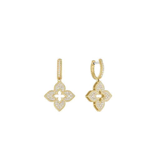 Roberto Coin Jewelry - Venetian Princess 18K Yellow Gold Diamond Medium Flower Dangle Earrings | Manfredi Jewels