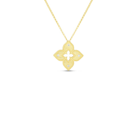 Venetian Princess 18K Yellow Gold Satin Petite Flower Diamond Accent Pendant Necklace