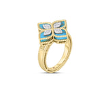 Roberto Coin Jewelry - Venetian Princess 18K Yellow/White Gold Diamond & Turquoise Flower Ring | Manfredi Jewels