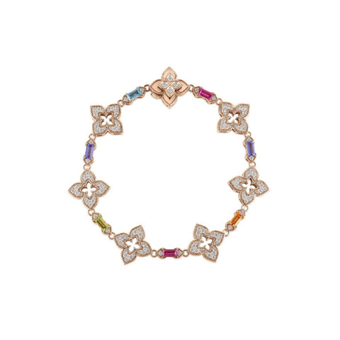 Venetian Princess Carnival 18K Rose Gold Pave Diamond & Mixed Baguette Flower Bracelet