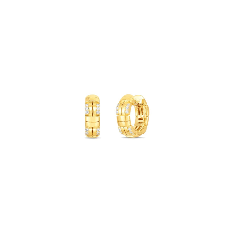 Roberto Coin Jewelry - Veneto 18K Yellow Gold Diamond Accent Woven Small Hoop Earrings | Manfredi Jewels