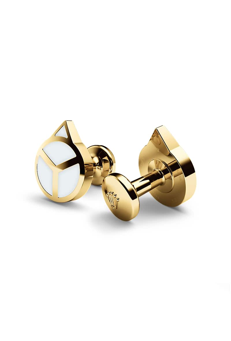 Rolex ‘Fluted’ cufflinks in Yellow gold and ceramic, A1038 at Razny Jewelers