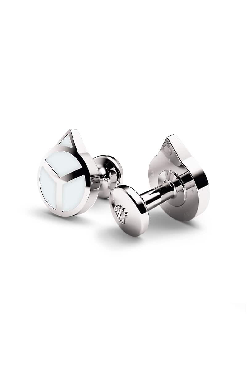 Rolex ‘Hand’ cufflinks in White gold and luminescent material, A1029 at Razny Jewelers