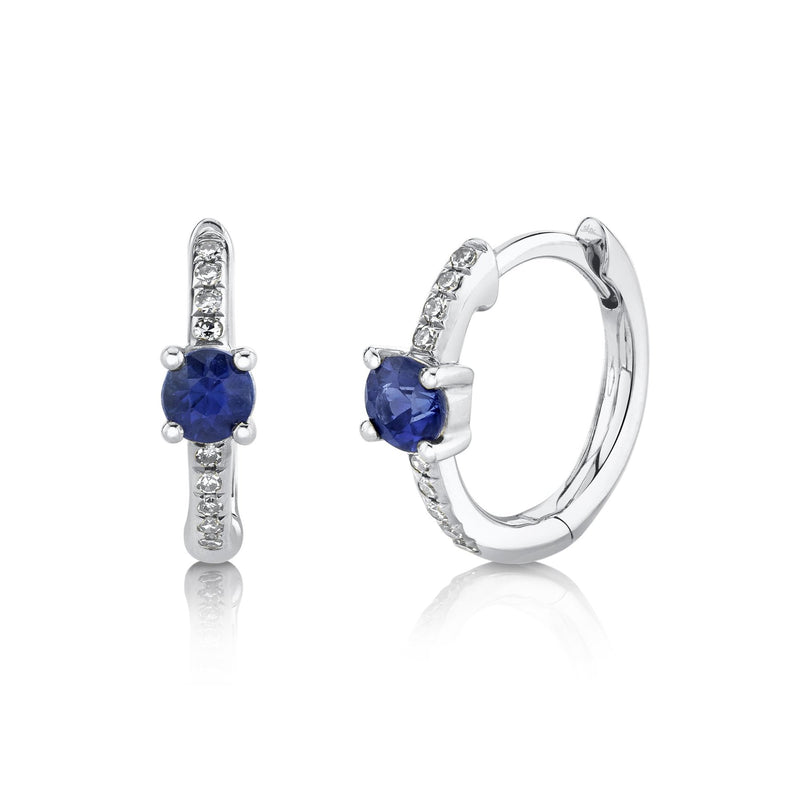 Shy Creation Jewelry - 0.06CT DIAMOND & 0.33CT BLUE SAPPHIRE HUGGIE EARRING | Manfredi Jewels