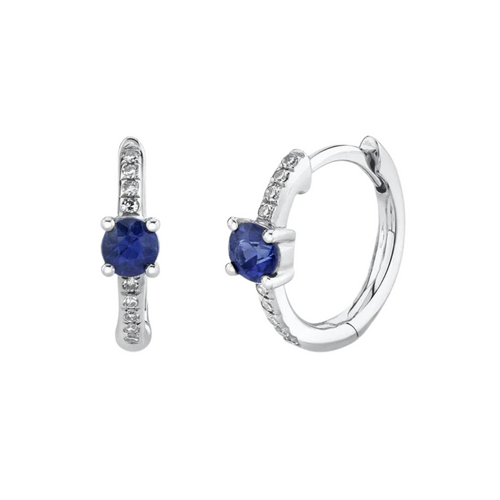 Shy Creation Jewelry - 0.06Ct Diamond & 0.33Ct Blue Sapphire Huggie Earring | Manfredi Jewels