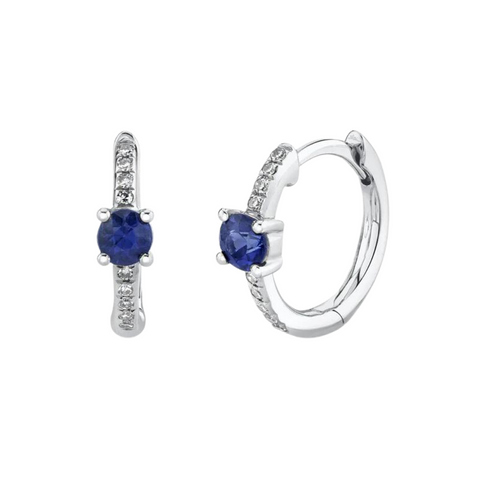 0.06Ct Diamond & 0.33Ct Blue Sapphire Huggie Earring