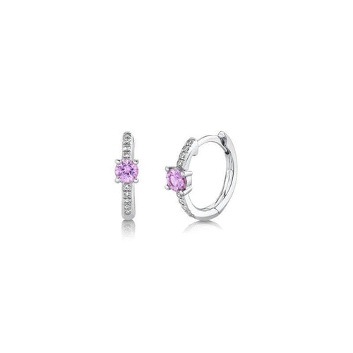Shy Creation Jewelry - 0.06CT Diamond and 0.23CT Pink Sapphire Huggie Earrings | Manfredi Jewels