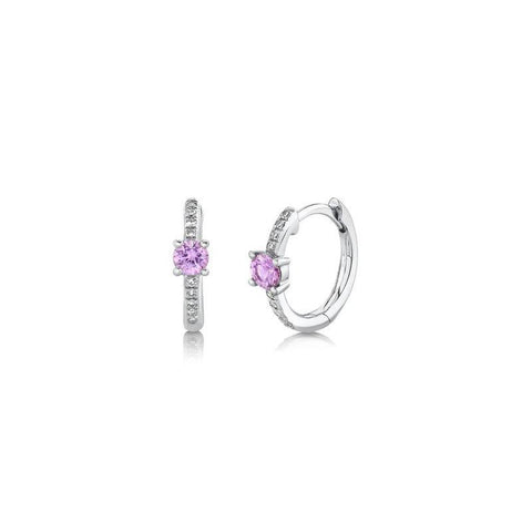 0.06CT Diamond and 0.23CT Pink Sapphire Huggie Earrings