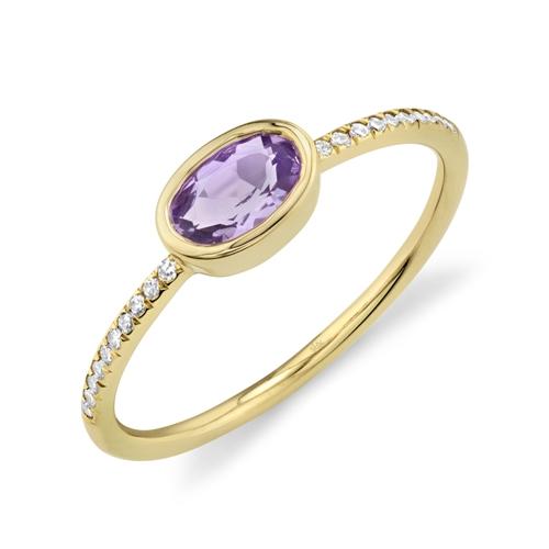 Shy Creation Jewelry - 0.07CT DIAMOND AND 0.45CT AMETHYST 14K YELLOW GOLD LADY’S RING | Manfredi Jewels