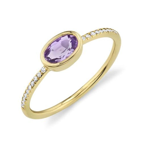 0.07CT DIAMOND AND 0.45CT AMETHYST 14K YELLOW GOLD LADY'S RING