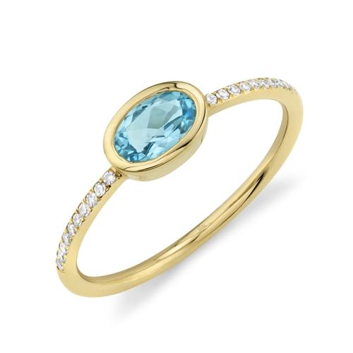 Shy Creation Jewelry - 0.07CT DIAMOND AND 0.52CT BLUE TOPAZ 14K YELLOW GOLD LADY’S RING | Manfredi Jewels