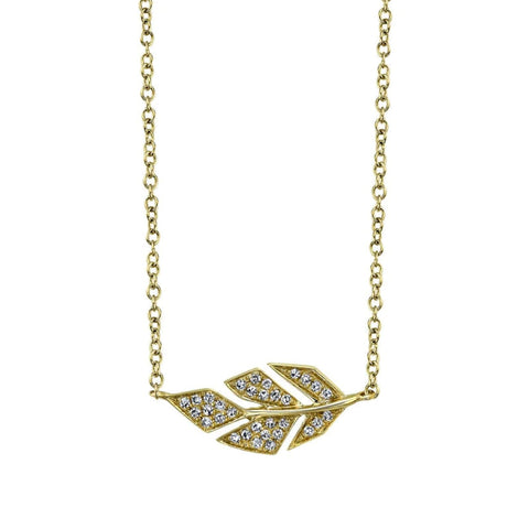 0.08Ct Diamond Pave Leaf 14K Yellow Gold Necklace