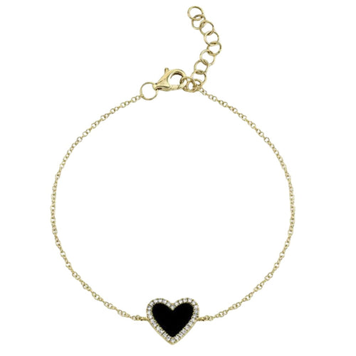 Shy Creation Jewelry - 0.09Ct Black Onyx Yellow Gold Heart Bracelet | Manfredi Jewels