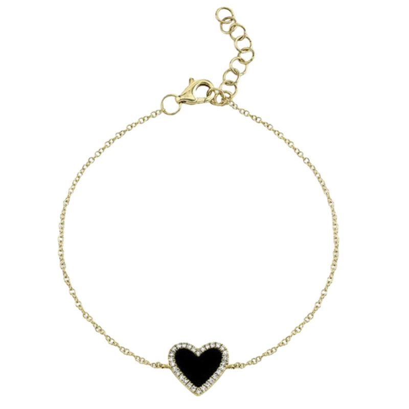 Shy Creation Jewelry - 0.09Ct Black Onyx Yellow Gold Heart Bracelet | Manfredi Jewels