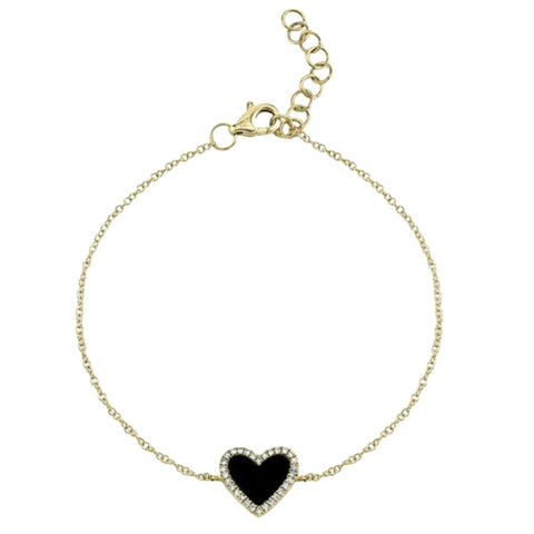 0.09Ct Black Onyx Yellow Gold Heart Bracelet