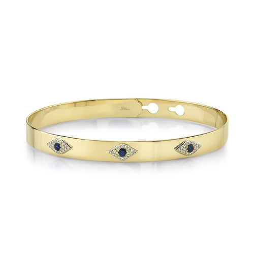 Shy Creation Jewelry - 0.12CT DIAMOND & 0.16CT BLUE SAPPHIRE EYE LATCH LOCK BANGLE | Manfredi Jewels