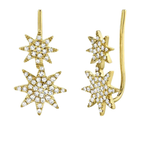 Shy Creation Jewelry - 0.22Ct Diamond Pave Star Ear Crawler 14K Yellow Gold Earring | Manfredi Jewels