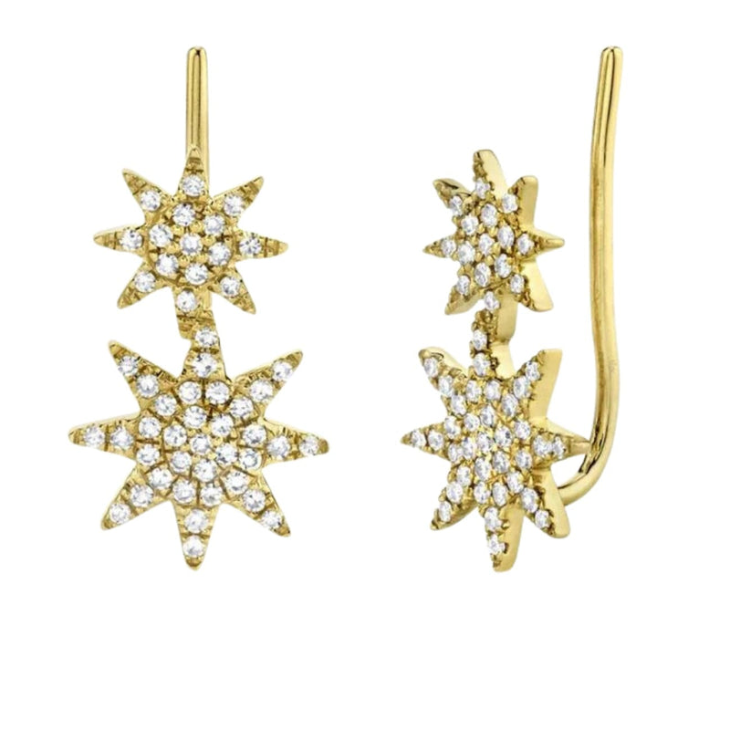 Shy Creation Jewelry - 0.22Ct Diamond Pave Star Ear Crawler 14K Yellow Gold Earring | Manfredi Jewels