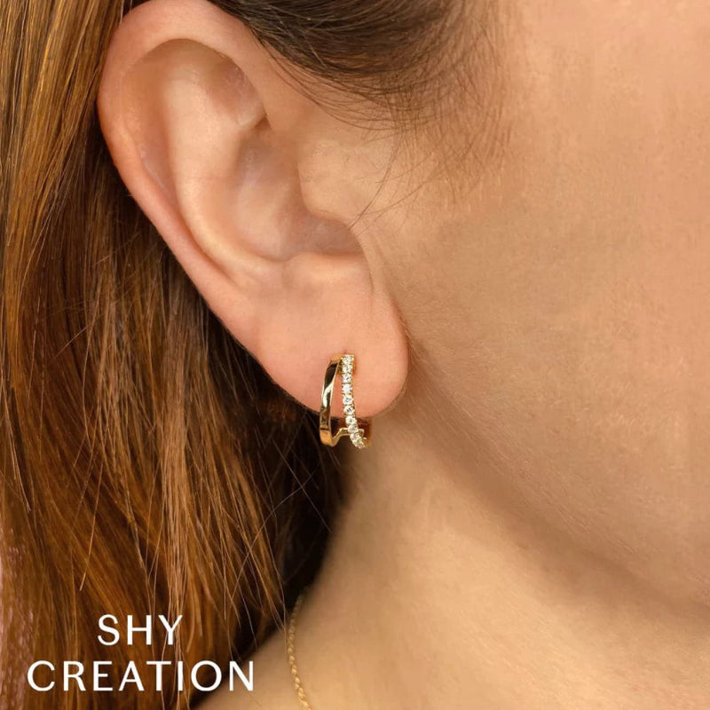 Shy Creation Jewelry - 0.28Ct Diamond 14K Yellow Gold Hoop Earring | Manfredi Jewels
