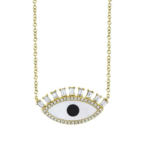 Shy Creation Jewelry - 0.29Ct Diamond & 0.94Ct Onyx Mother Of Pearl 14K Yellow Gold Eye Necklace | Manfredi Jewels