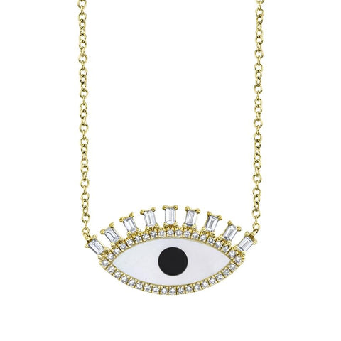 0.29Ct Diamond & 0.94Ct Onyx & Mother Of Pearl 14K Yellow Gold Eye Necklace