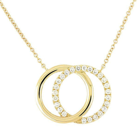 0.31Ct Diamond Love Knot 14K Yellow Gold Circle Necklace