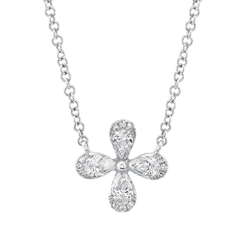 Shy Creation Jewelry - 0.37Ct Diamond 14K White Gold Flower Necklace | Manfredi Jewels