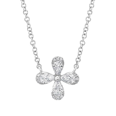 0.37Ct Diamond 14K White Gold Flower Necklace