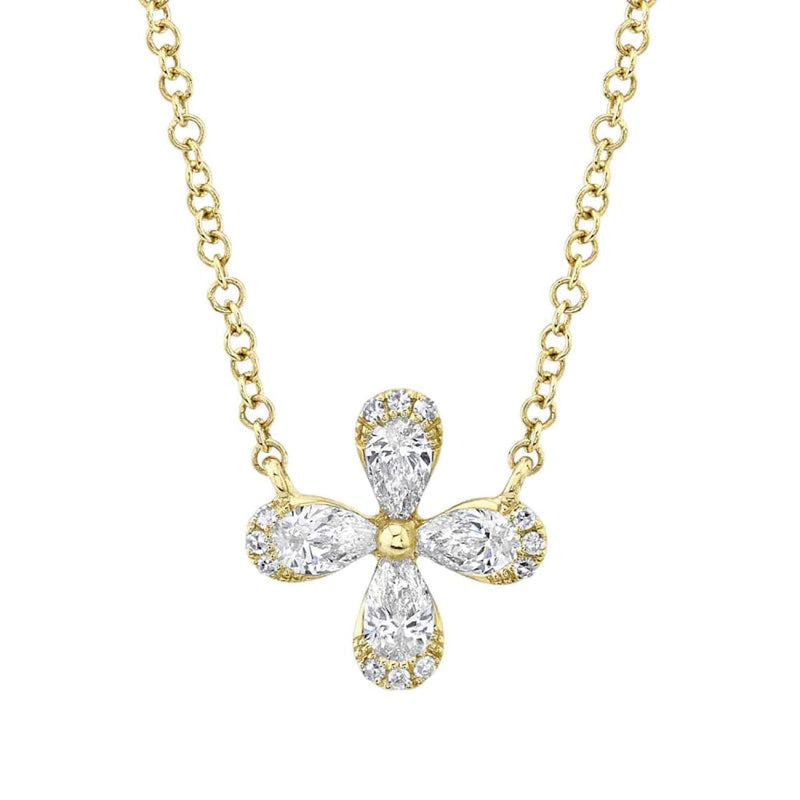 Shy Creation Jewelry - 0.37Ct Diamond Flower 14K Yellow Gold Necklace | Manfredi Jewels
