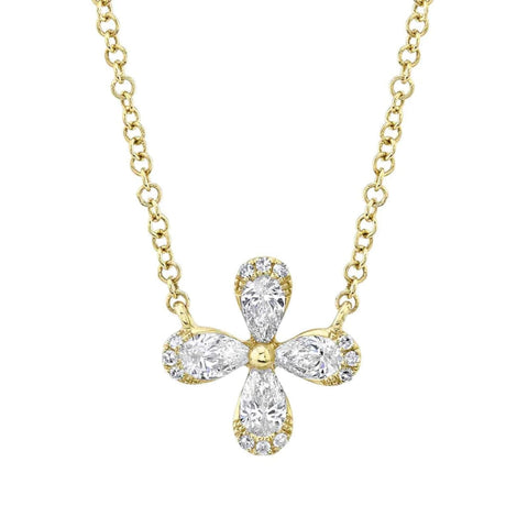 0.37Ct Diamond Flower 14K Yellow Gold Necklace