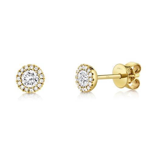 Shy Creation Jewelry - 0.40Ct Round Brilliant Center And 0.08Ct Side 14K Yellow Gold Diamond Stud Earring | Manfredi Jewels