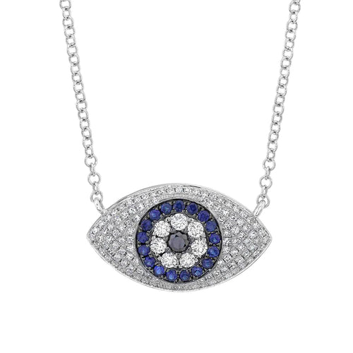 Shy Creation Jewelry - 0.45Ct Black & White Diamond 0.19CT BLUE SAPPHIRE EYE NECKLACE | Manfredi Jewels