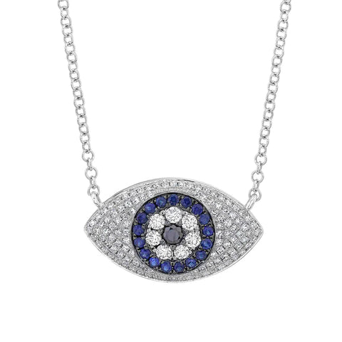 0.45Ct Black & White Diamond & 0.19CT BLUE SAPPHIRE EYE NECKLACE