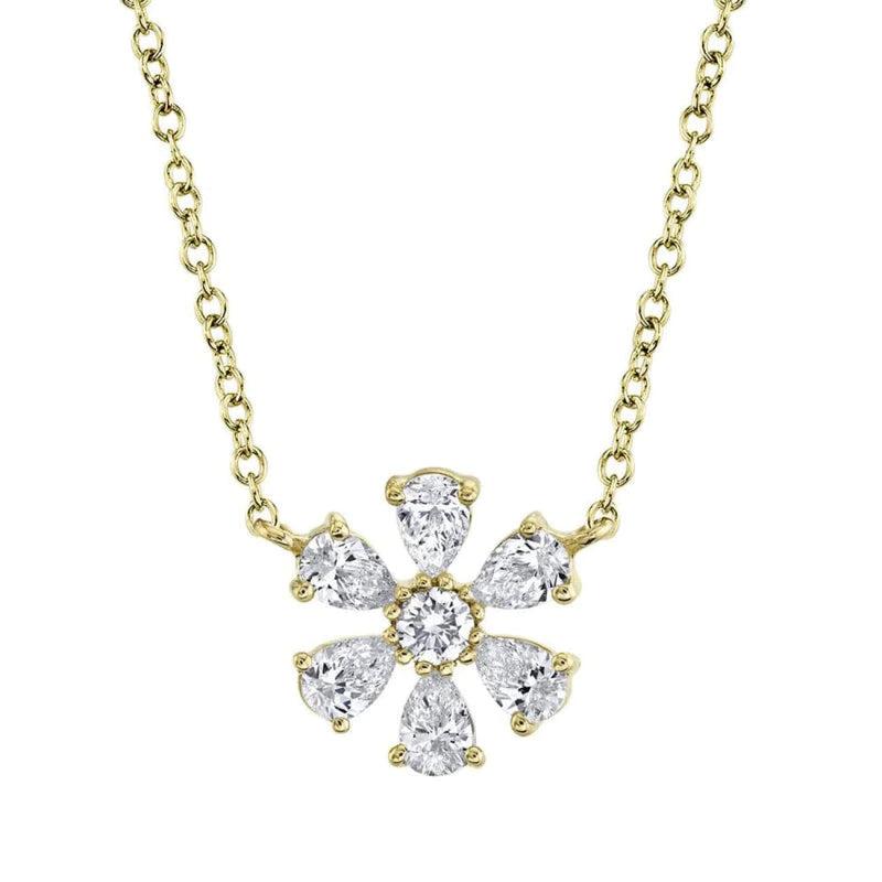 Shy Creation Jewelry - 0.55Ct Diamond Pear Flower 14K Yellow Gold Necklace | Manfredi Jewels