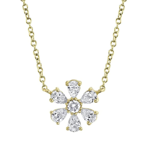 0.55Ct Diamond Pear Flower 14K Yellow Gold Necklace