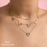Shy Creation Jewelry - 14K Yellow Gold 0.02ct Diamond Bezel Ribbed Heart Necklace | Manfredi Jewels