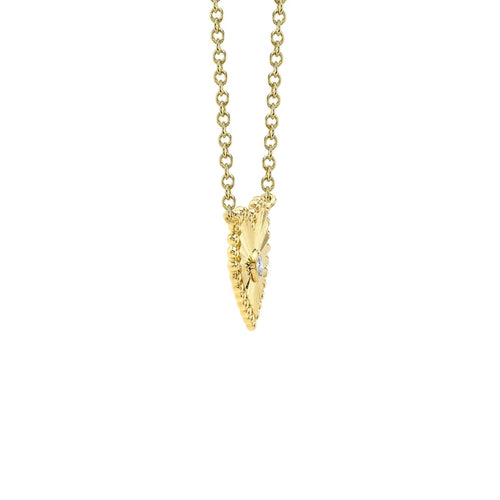 Shy Creation Jewelry - 14K Yellow Gold 0.02ct Diamond Bezel Ribbed Heart Necklace | Manfredi Jewels